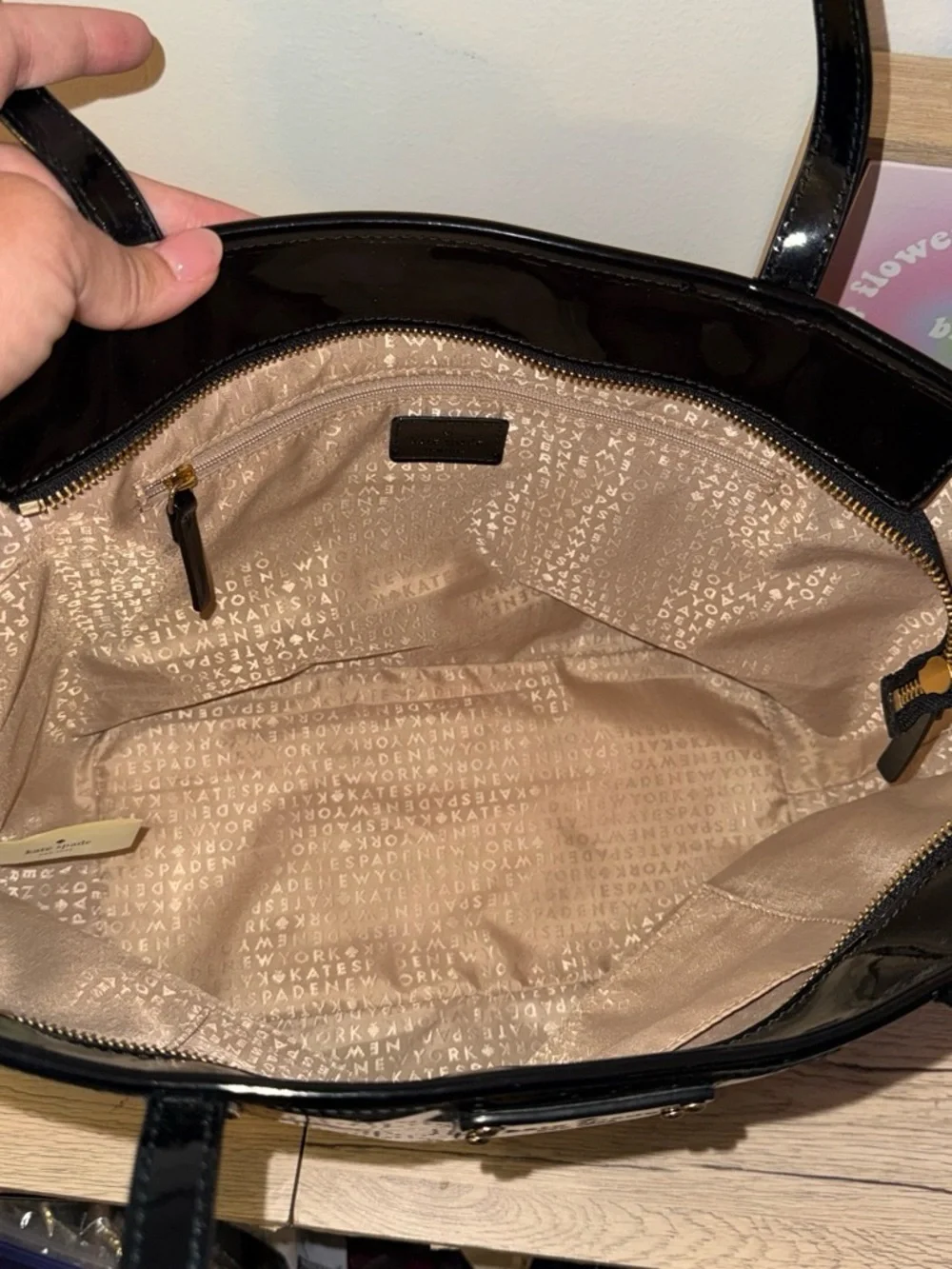 Kate Spade Black Patent Perforated Tote